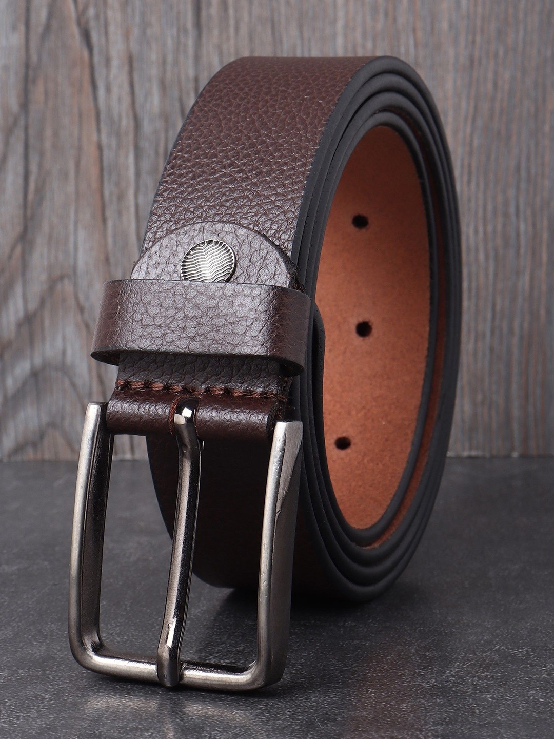 

Metronaut Men Textured Leather Reversible Formal Belt, Brown