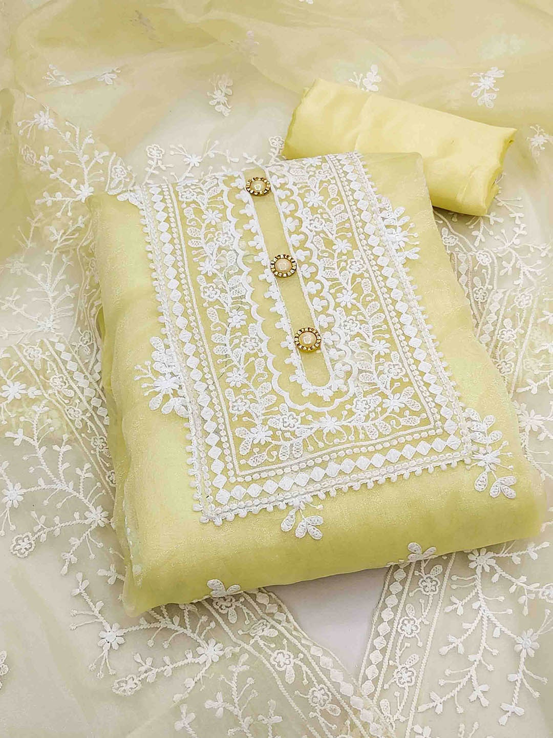 

KALINI Embroidered Organza Unstitched Dress Material, Yellow