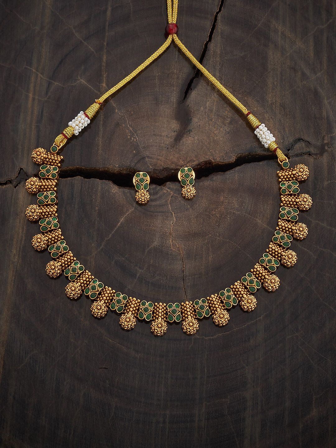 

Kushal's Fashion Jewellery Copper Green Gold-Plated Antique Necklace