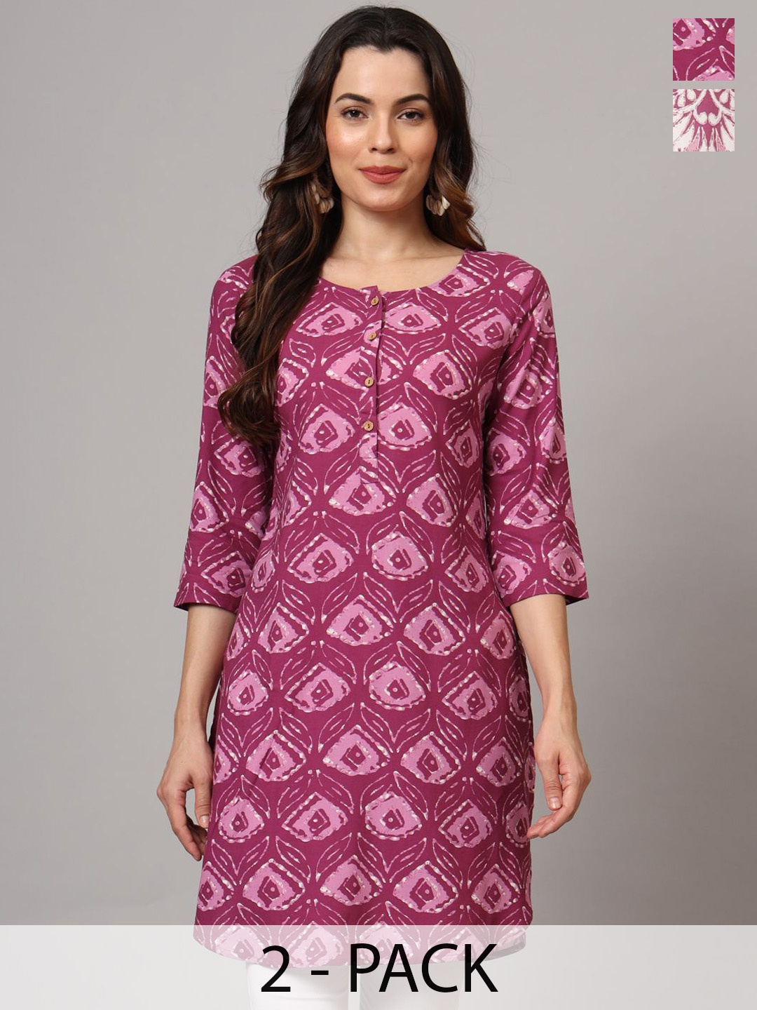 

Anouk Rustic Selection Of 2 Abstract Printed Round Neck A-Line Kurtas, Purple