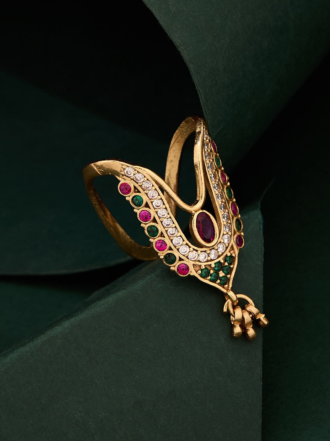 

ATIBELLE Gold-Plated Cubic Zirconia Stone Studded Finger Ring