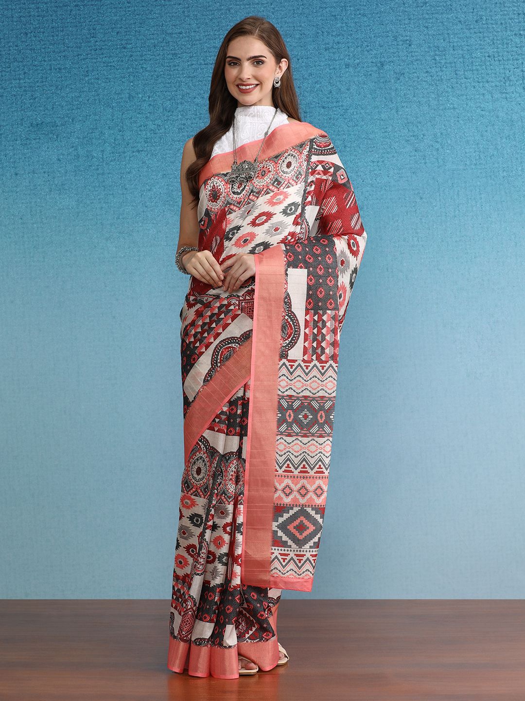 

DIVASTRI Soft Silk Zari Border Digital Digital Printed Saree, Off white