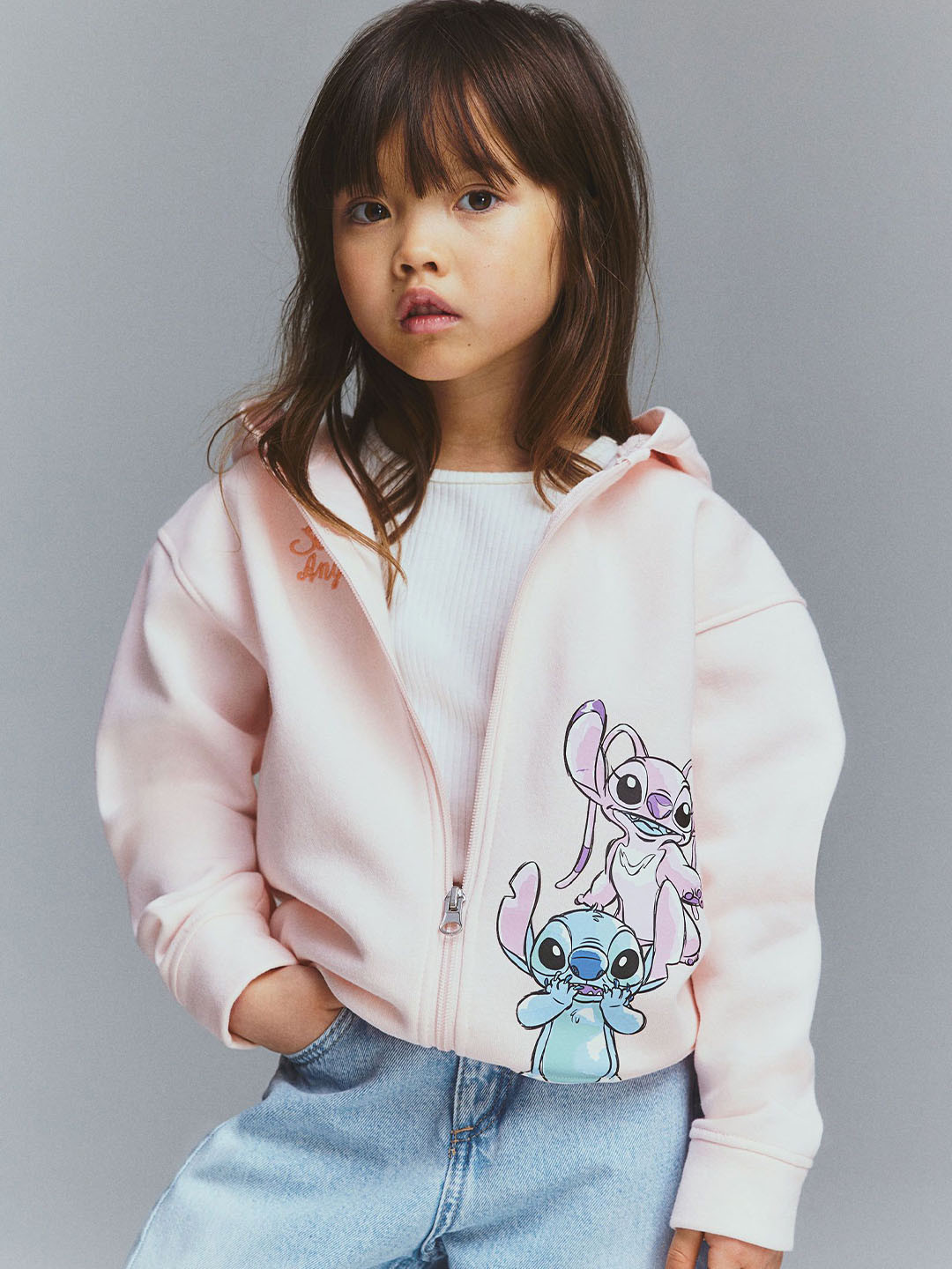 

H&M Girls Printed Zip-Through Hoodie, Pink