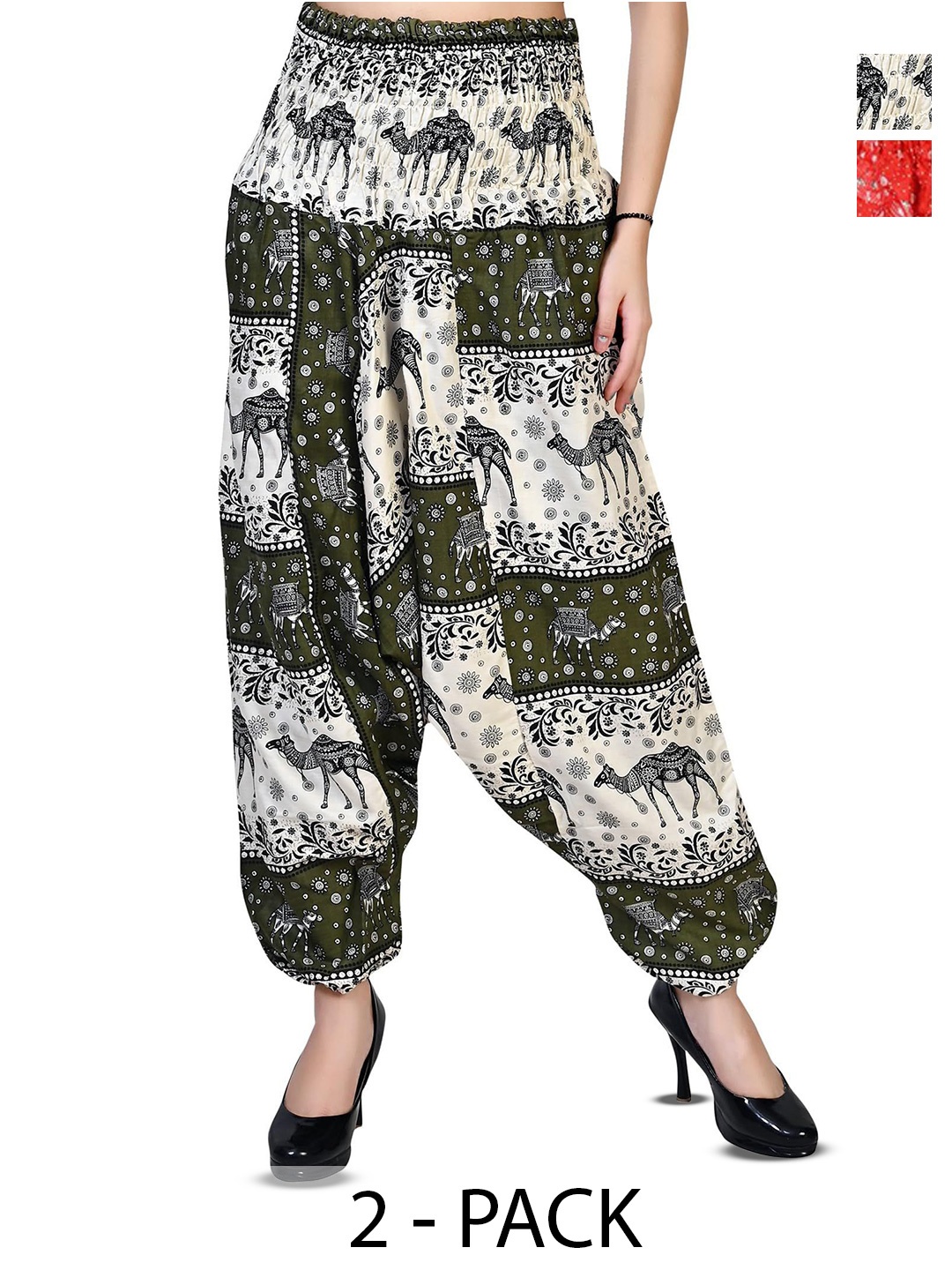 

NarNari Pack Of 2 Printed High-Rise Harem Pants, Black