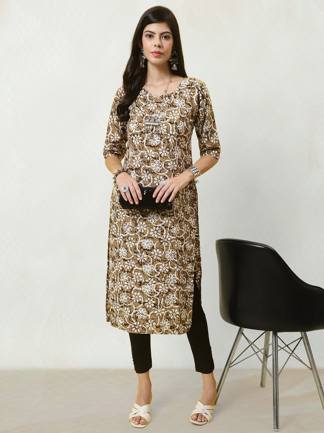 

Moda Rapido Floral Printed Straight Kurta, Olive
