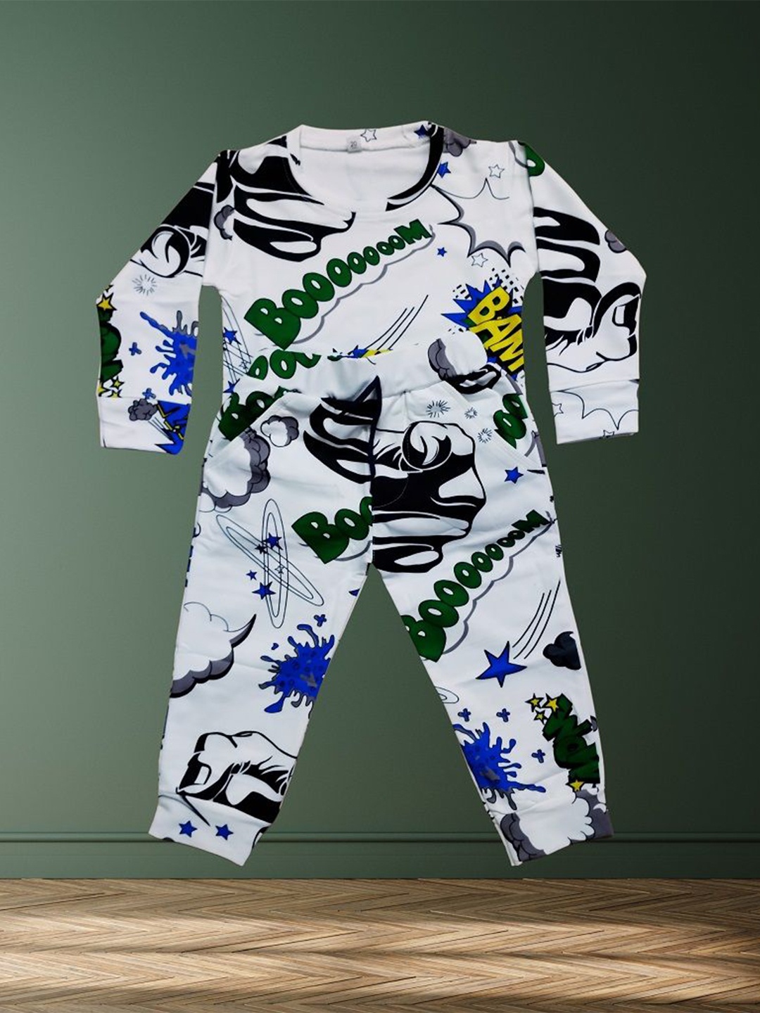 

BAESD Boys Printed Top with Trousers, White