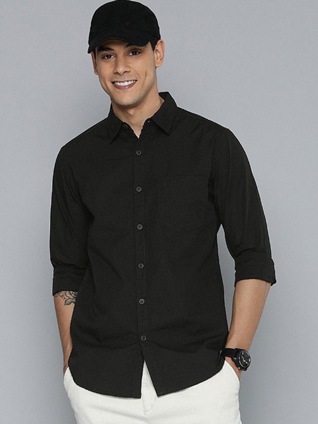 

NANCHI Men Semi Sheer Casual Shirt, Black