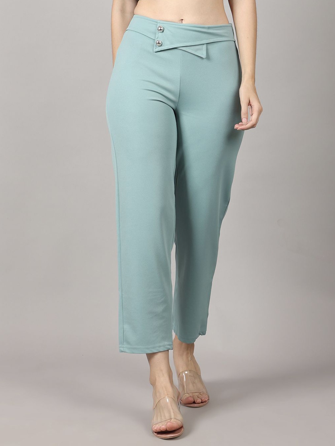 

PRIDEWEAR Women Comfort High-Rise Wrinkle Free Cigarette Trousers, Turquoise blue