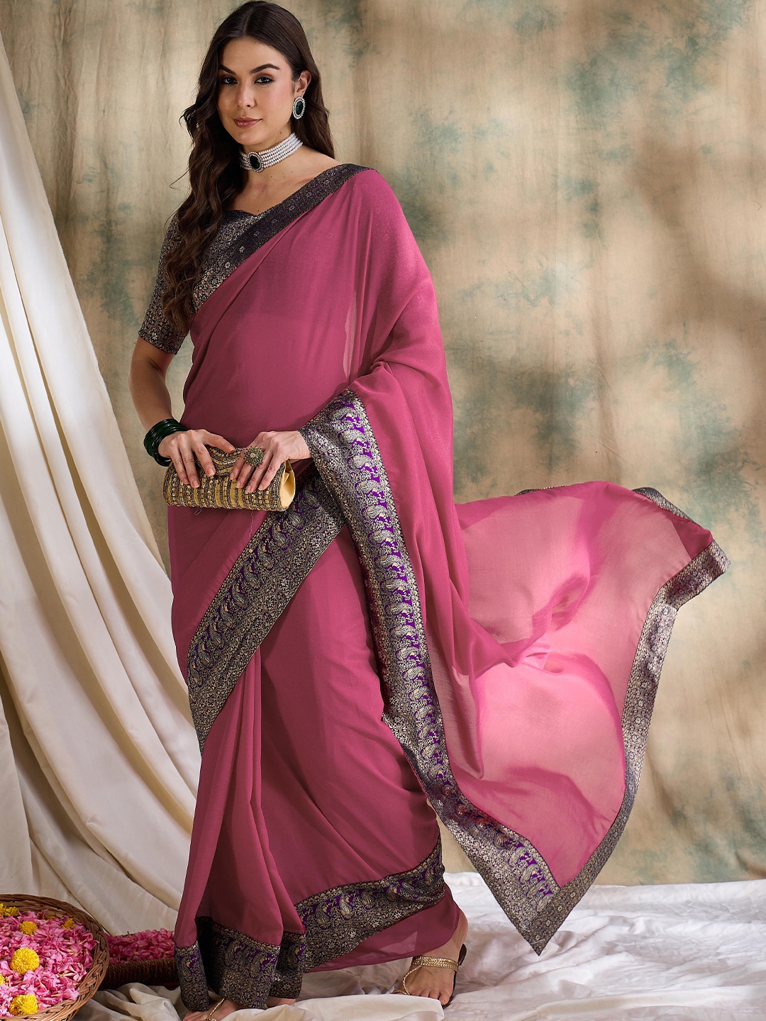 

DEVATITHI Woven Design Zari Saree, Mauve