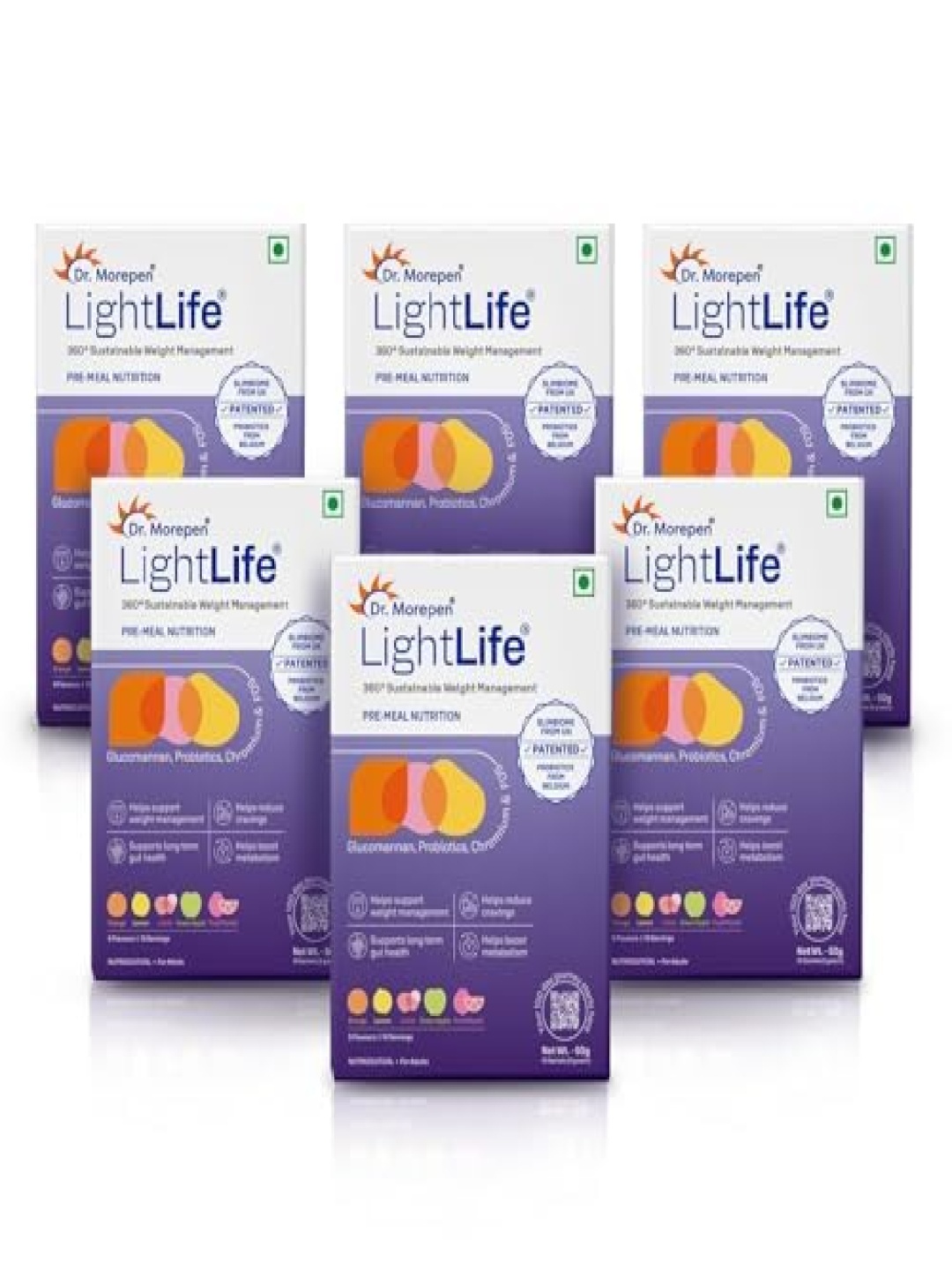

Dr. Morepen Set Of 6 LightLife Pre-Meal Nutrition Mix 5 Assorted Flavors - 10 Sachets Each, Purple
