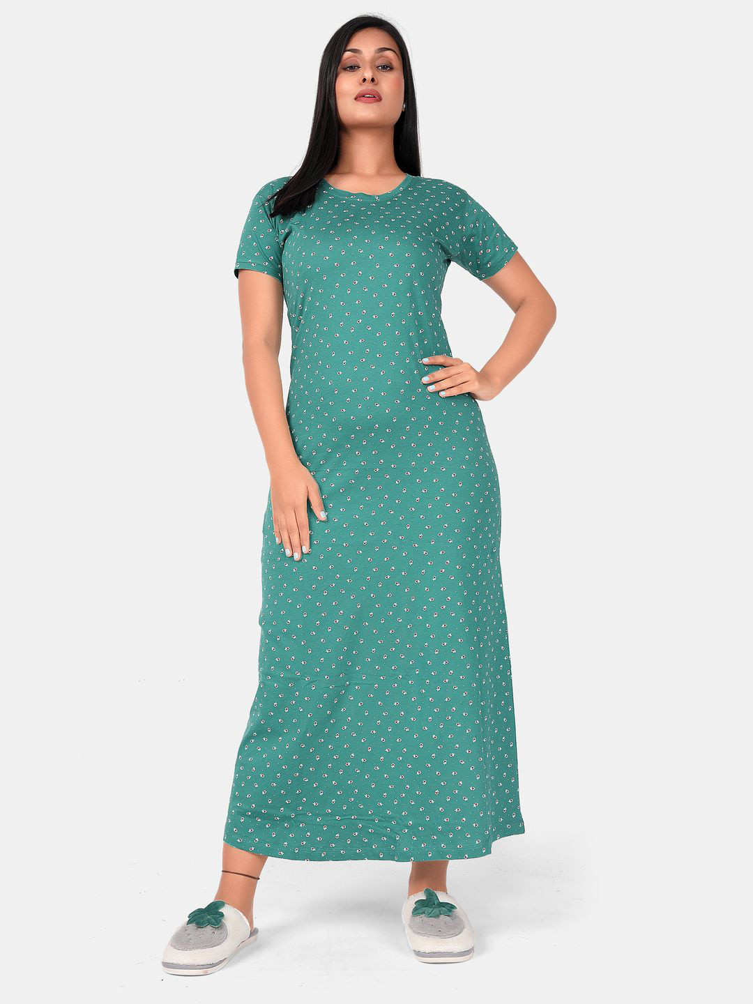 

SWEET MOON Floral Printed Maxi Nightdress, Green