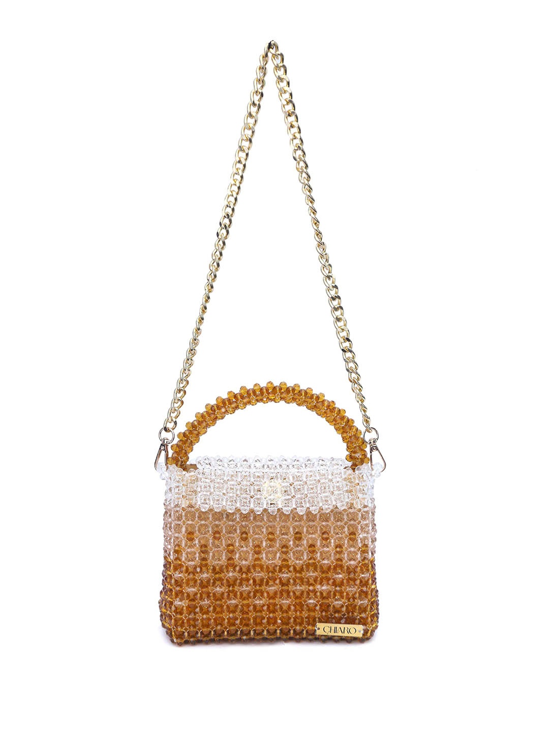 

Chiaro Women Embellished Structured Handheld Bag, Gold