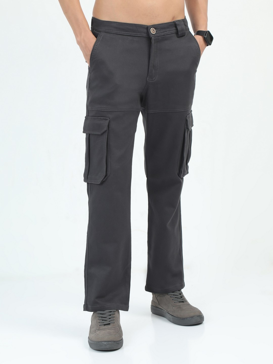 

NEVER NEUD Men Relaxed Straight Fit La Belle Cargos Trousers, Grey