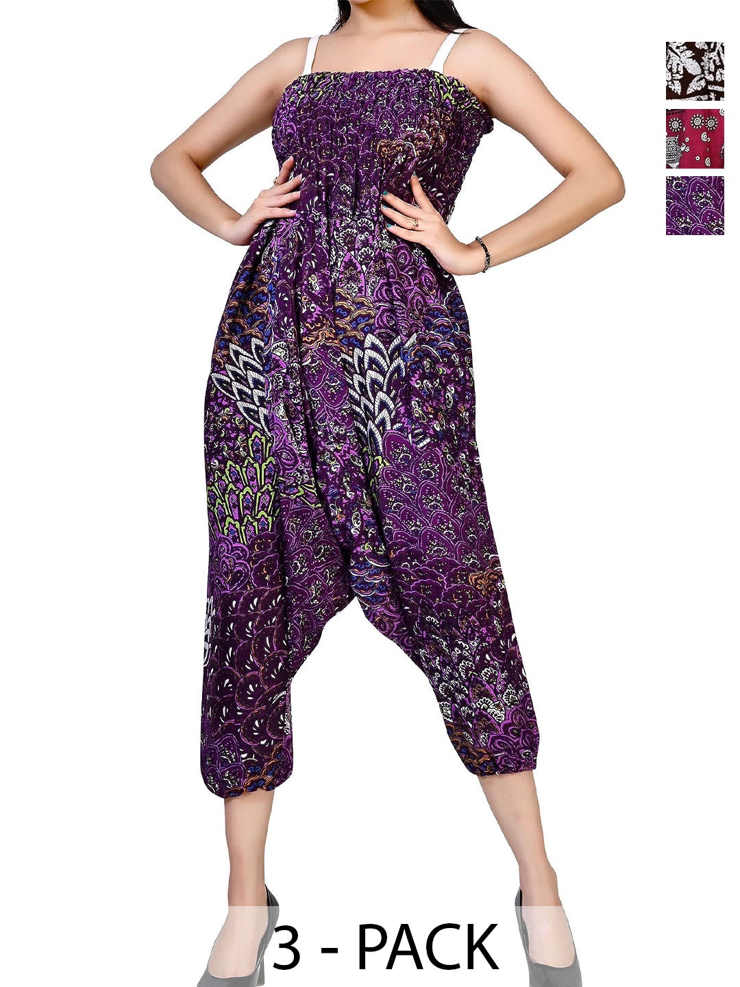 

NarNari Pack Of 3 Printed Mid-Rise Harem Pants, Purple