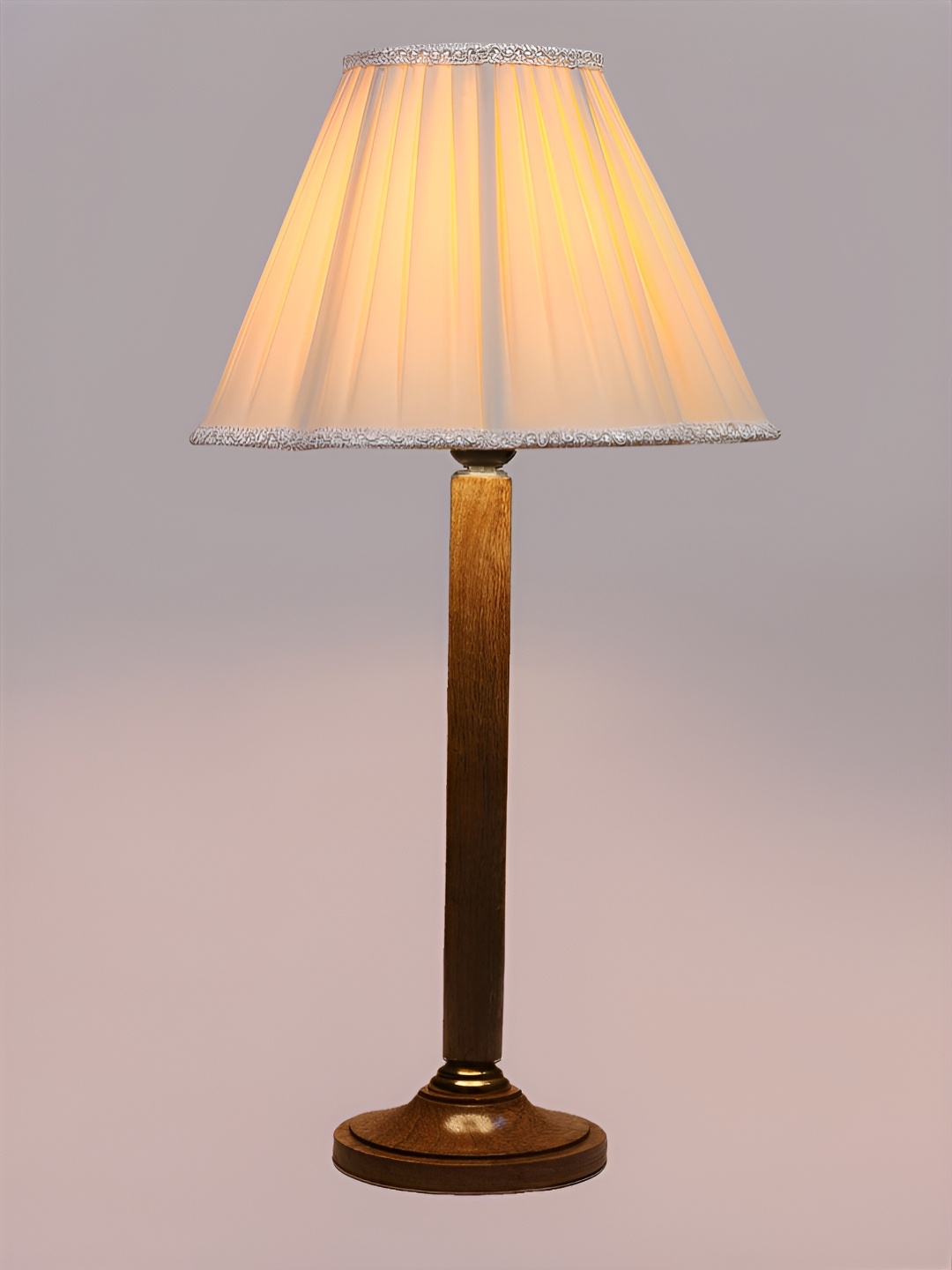 

Devansh Off White Wooden Textured Frusturical Shaped Table Lamp