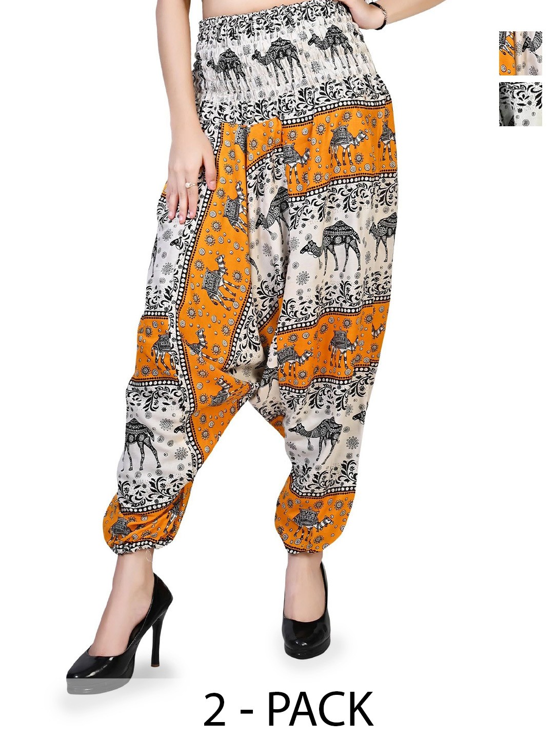 

NarNari Pack Of 2 Printed High Rise Harem Pants, Yellow