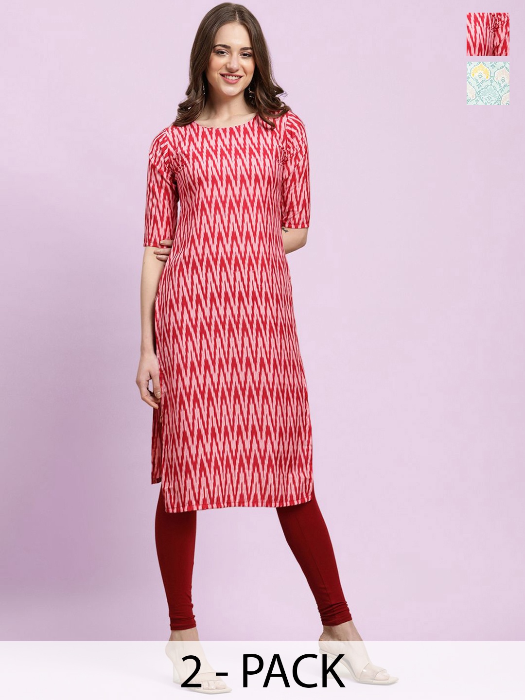 

Moda Rapido Red Selection Of 2 Chevron Printed Straight Kurta
