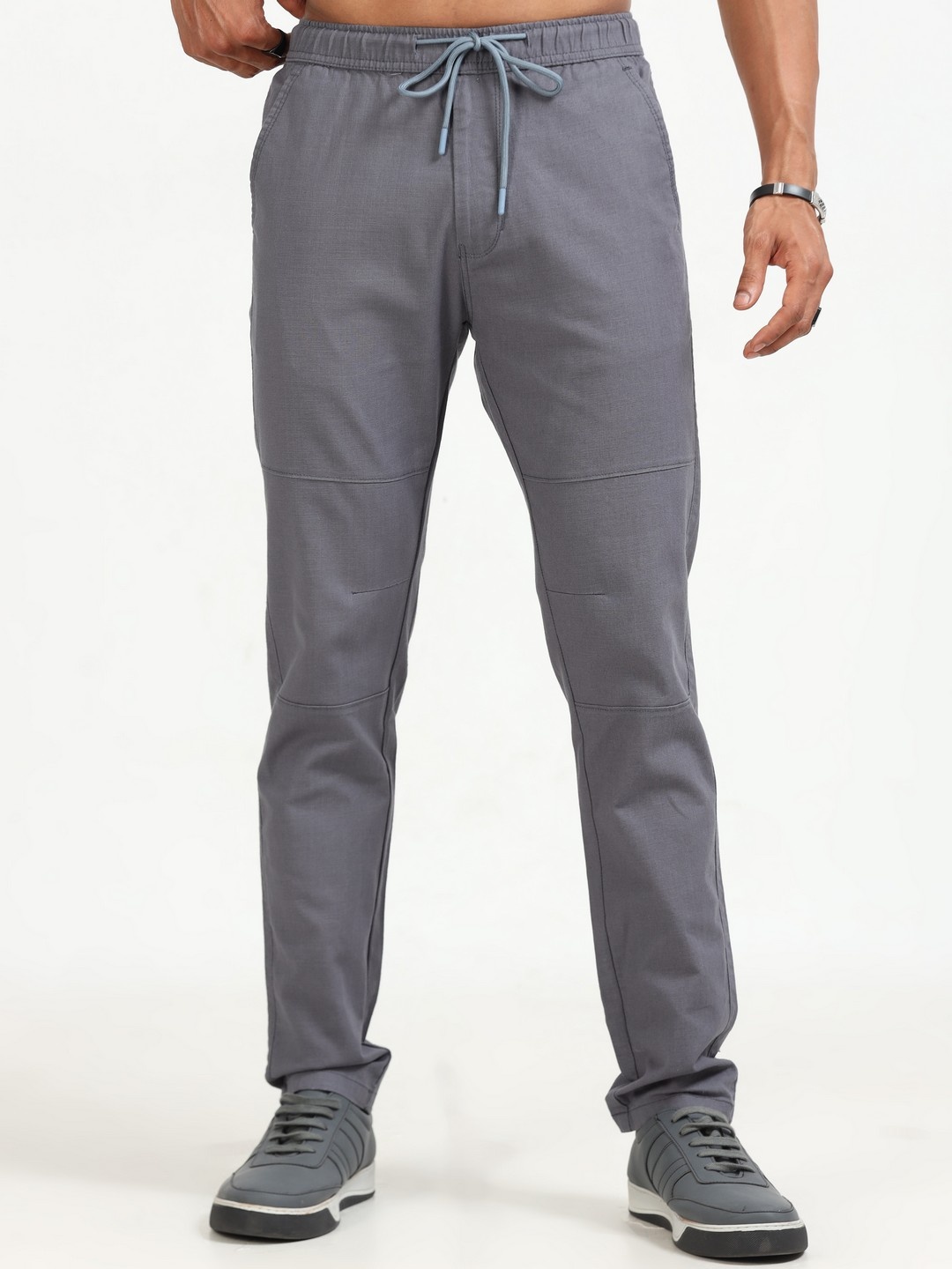 

NEVER NEUD Men Relaxed Linen Traveller Trousers, Grey