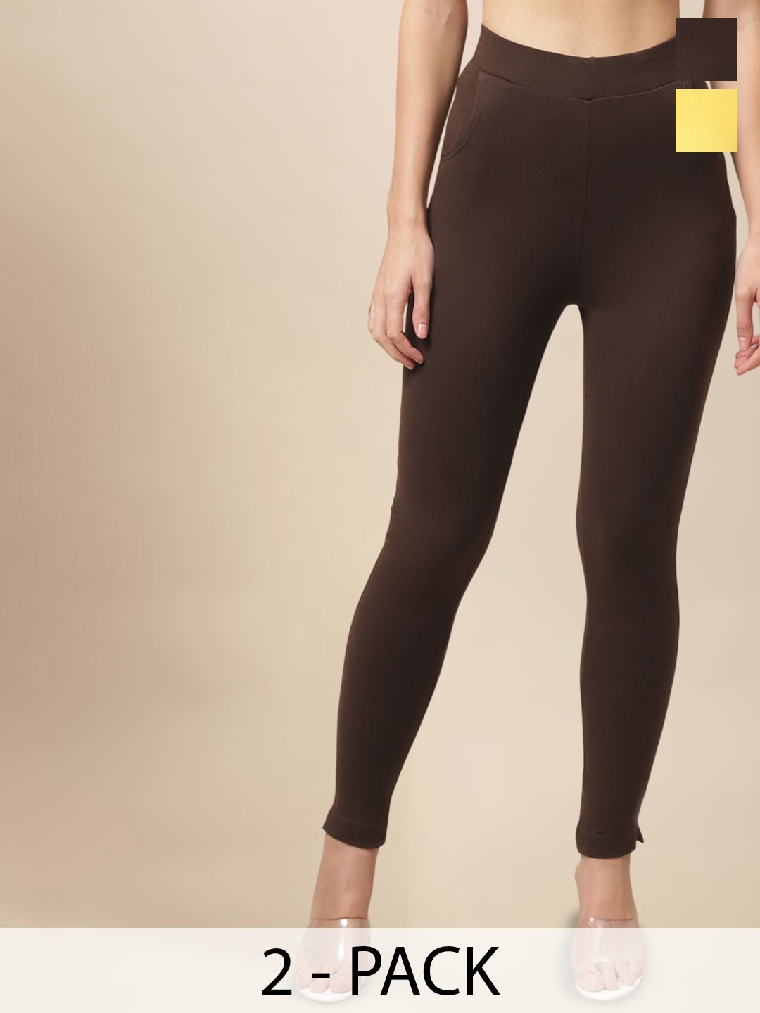 

Valles365 by S.C. Women Plus Size Pack Of 2 Cotton Ankle-Length Leggings, Yellow