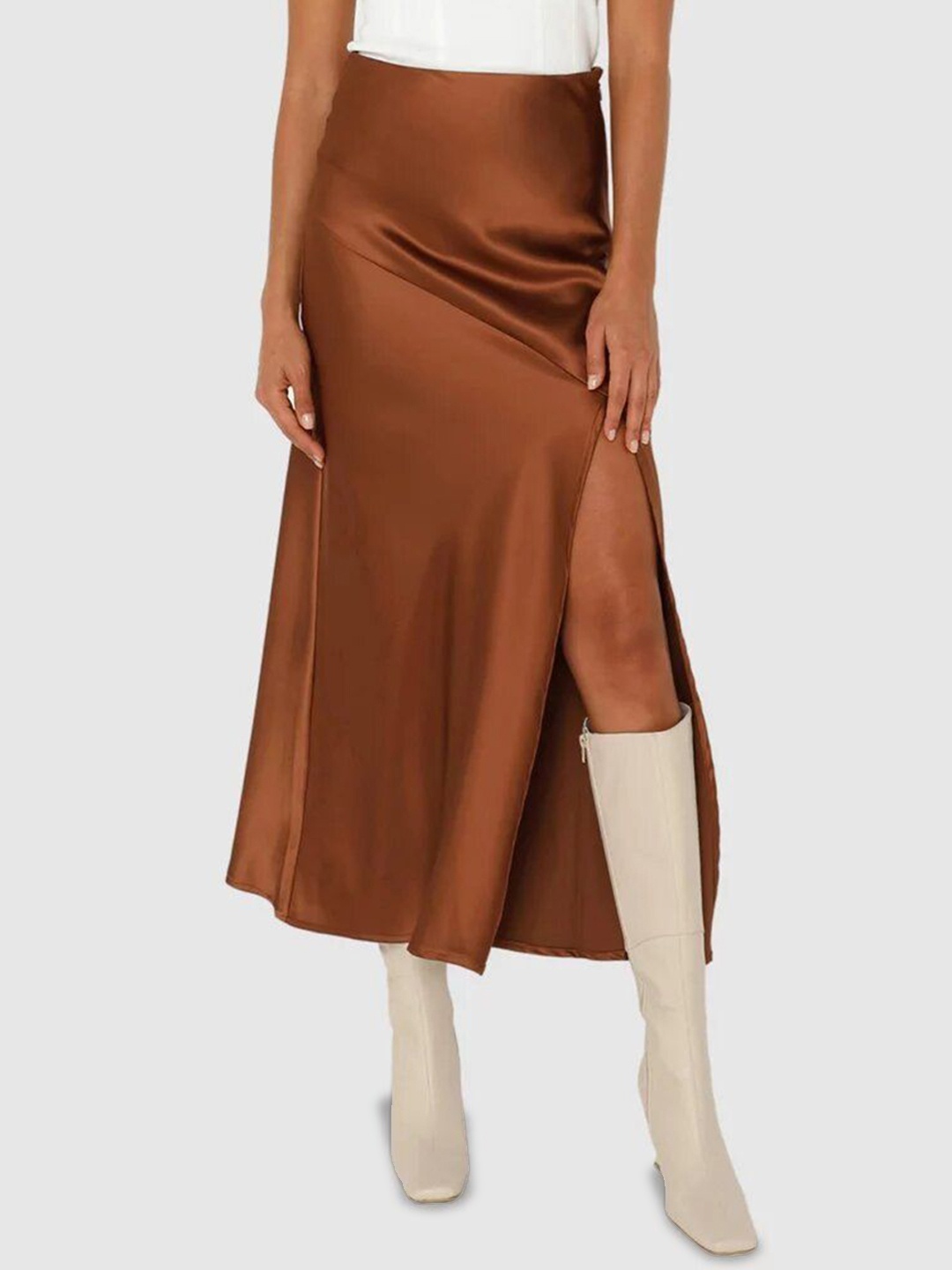 

StyleCast x Revolte Straight Midi Skirt, Brown
