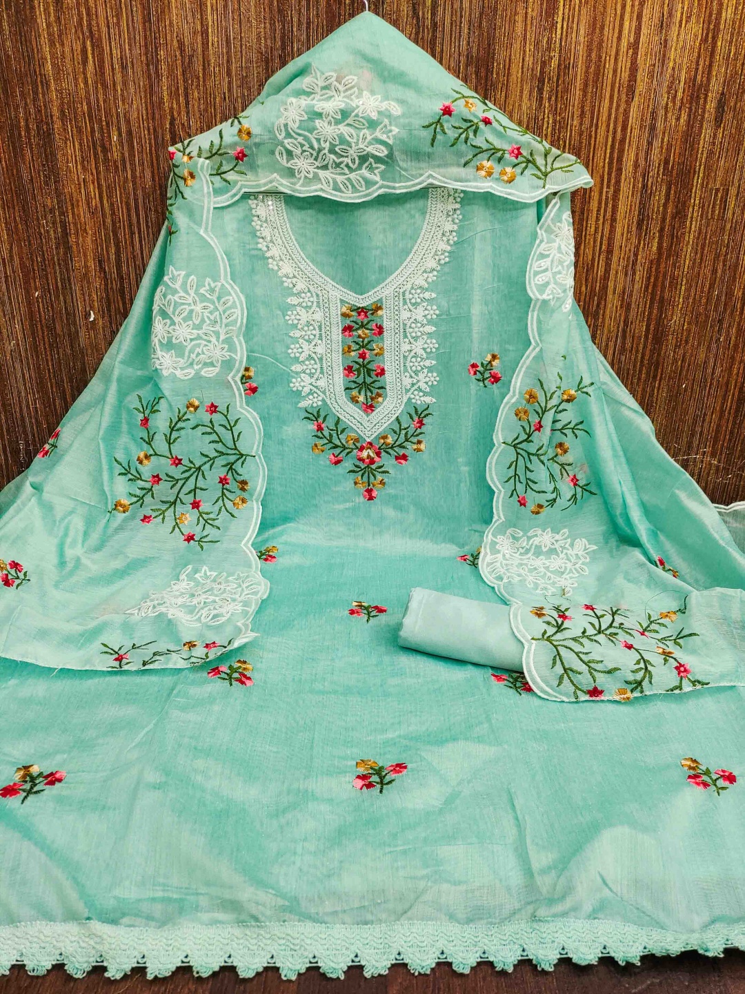 

KALINI Embroidered Unstitched Dress Material, Green