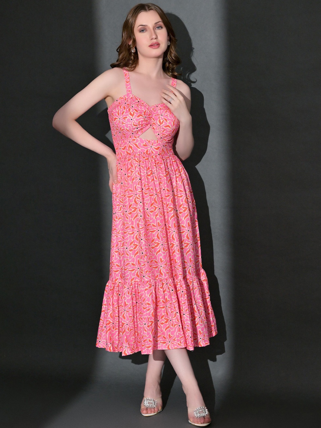 

GARDEN PARTY Floral Print Cotton Fit & Flare Midi Dress, Pink