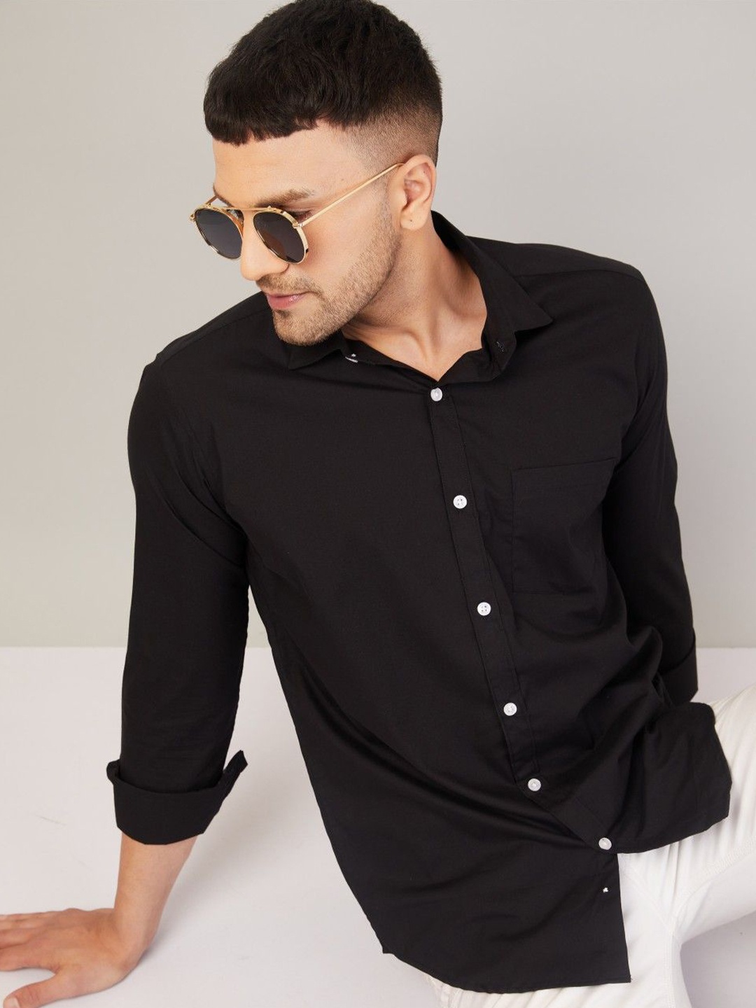 

Le Mec Men Opaque Casual Shirt, Black