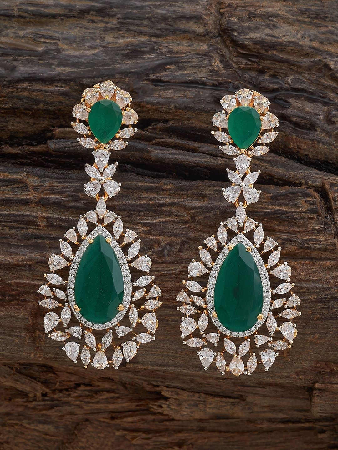 

Kushal's Fashion Jewellery Mint Teardrop Shaped Cubic Zircon Drop Earrings, Green