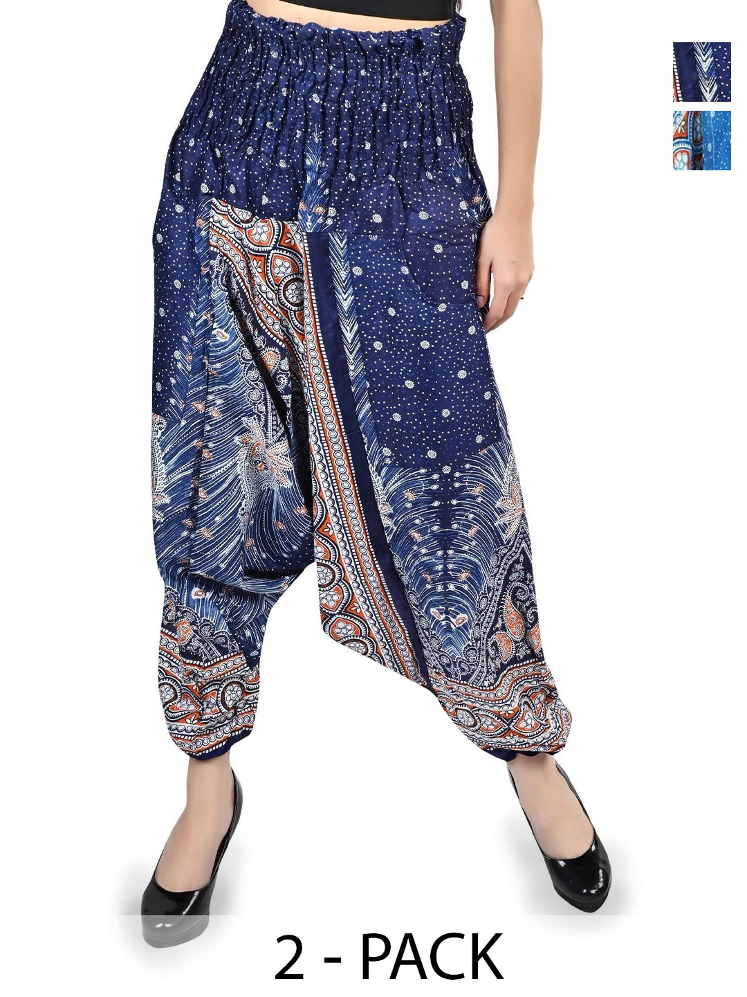

NarNari Women Pack Of 2 Printed Loose-Fit Harem Pants, Blue