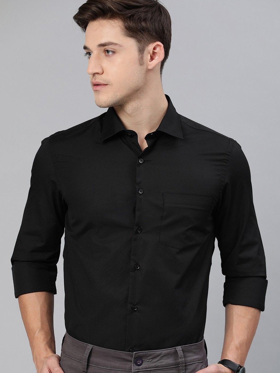 

NANCHI Men Semi Sheer Casual Shirt, Black
