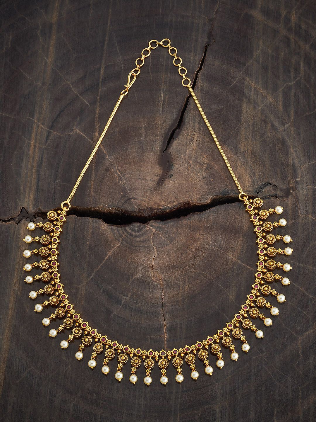 

Kushal's Fashion Jewellery Copper Ruby Gold-Plated Antique Necklace