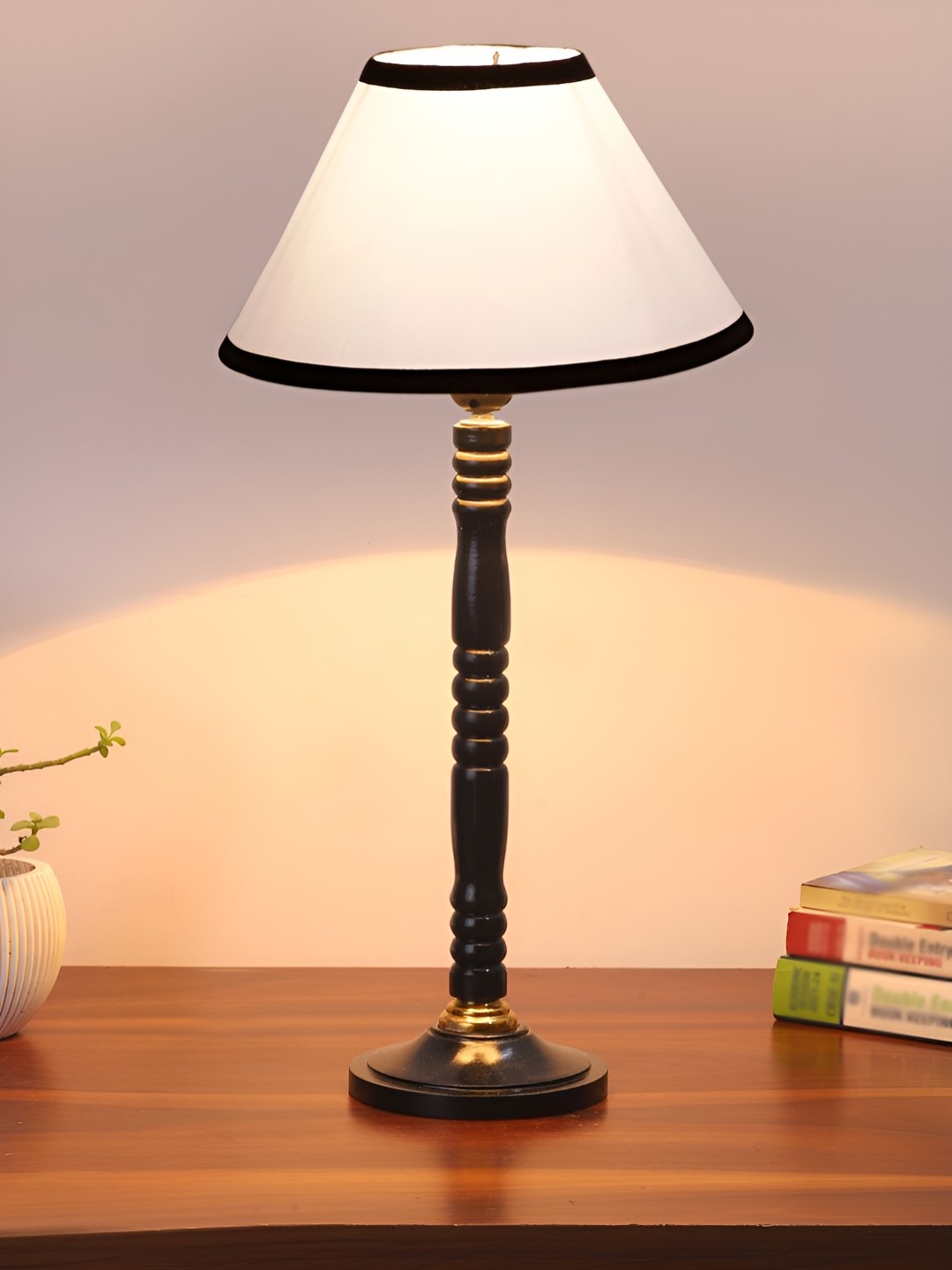 

Devansh White and Brown Wooden Frusturical Shaped Table Lamp