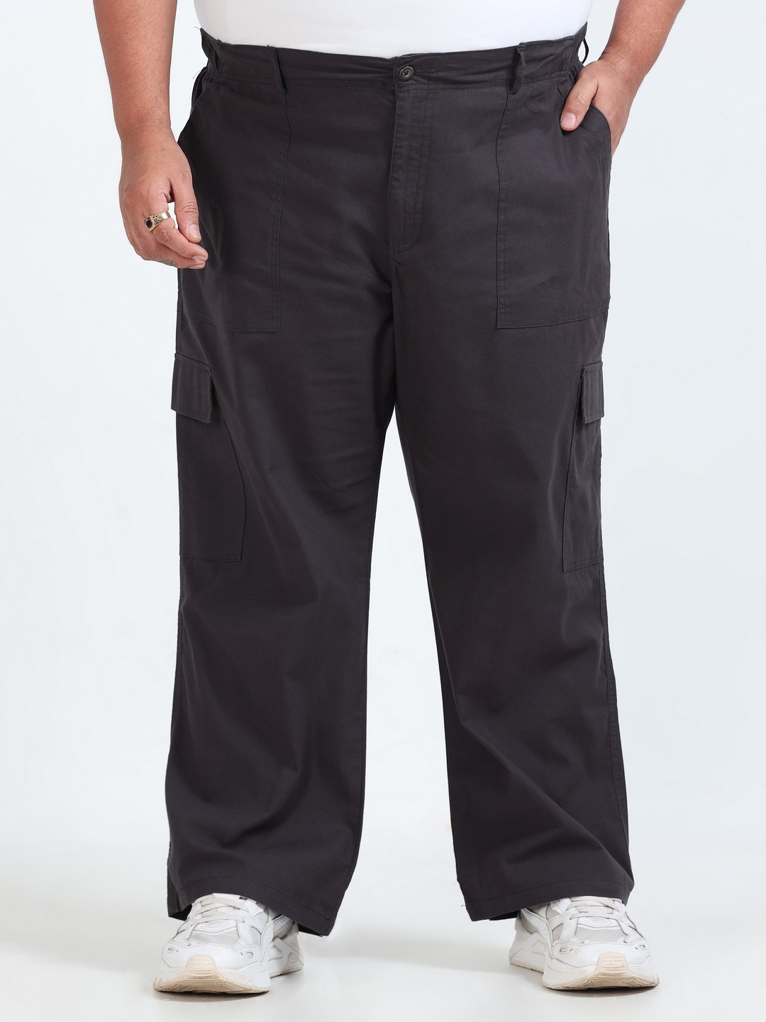 

NEVER NEUD Men Relaxed Mid Rise Loose Fit Cargos Trousers, Charcoal