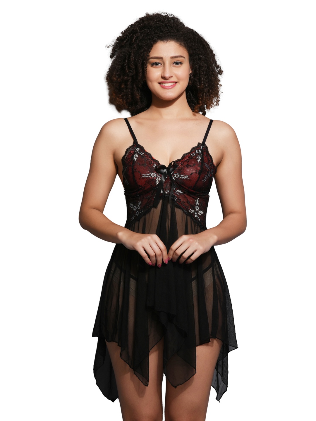

chia fashions Net Baby Doll with Asymmetric, Black