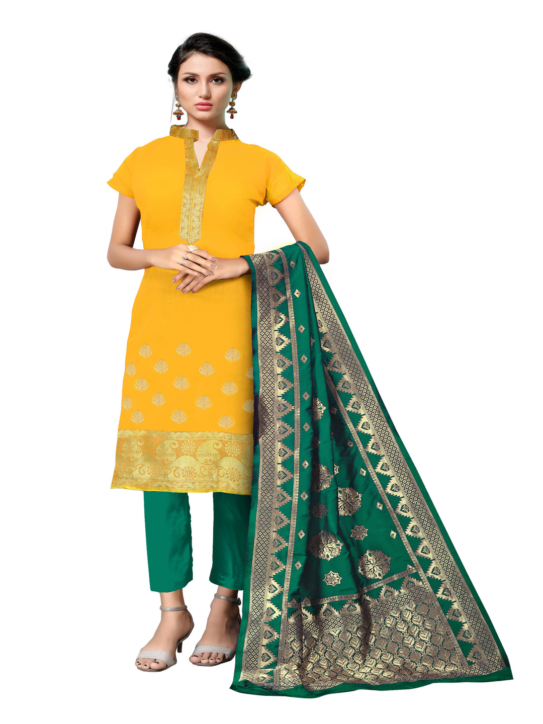 

HERE&NOW Floral Woven Design Unstitched Dress Material, Yellow