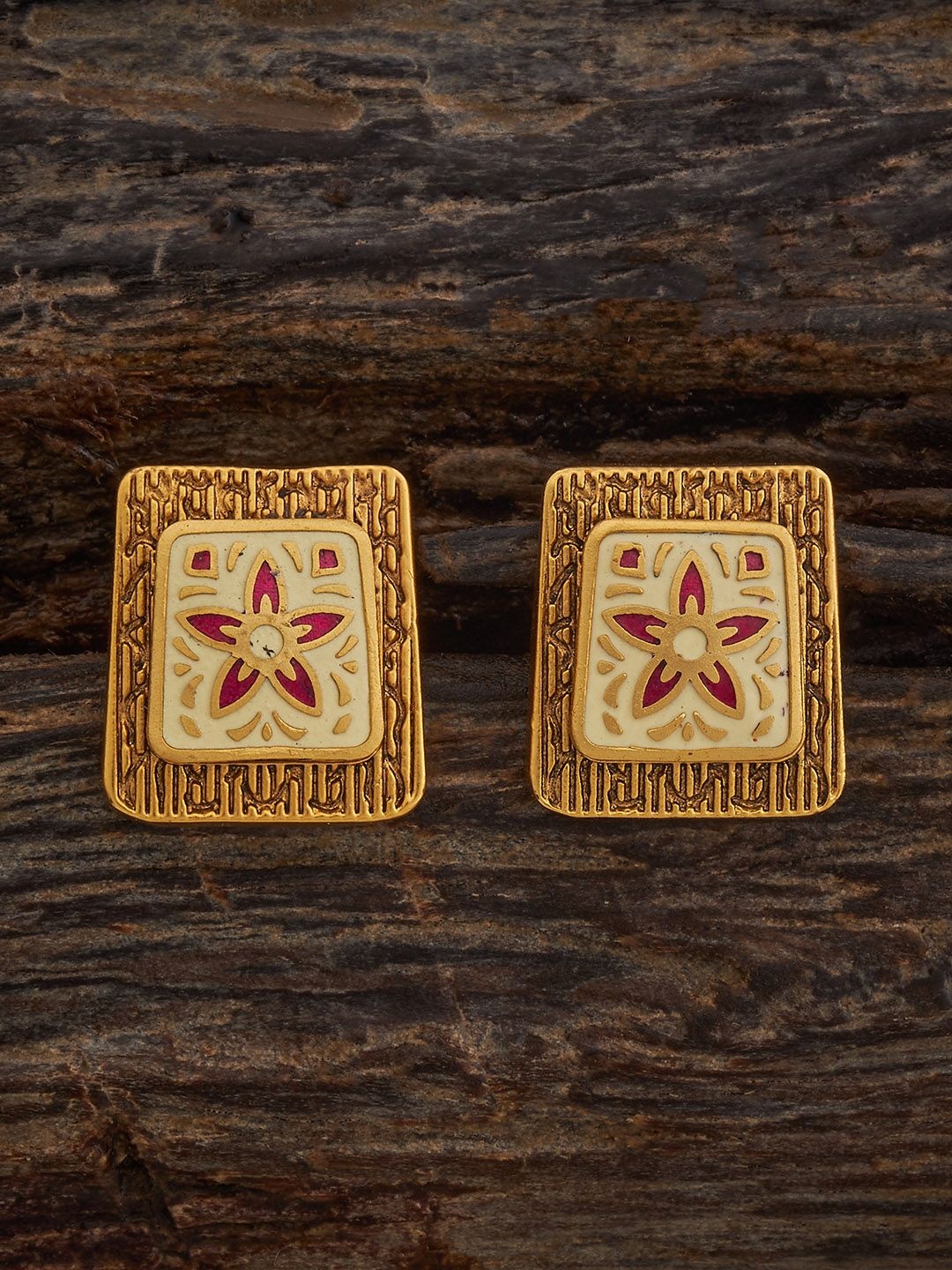 

Kushal's Fashion Jewellery Square Antique Studs Earrings, Gold