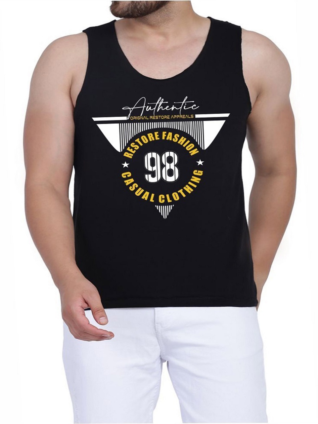 

WOOSTRO Pack Of 2 Printed Cotton Innerwear Vests RS26 (ENJOY MUSTARD)(98 BLACK)