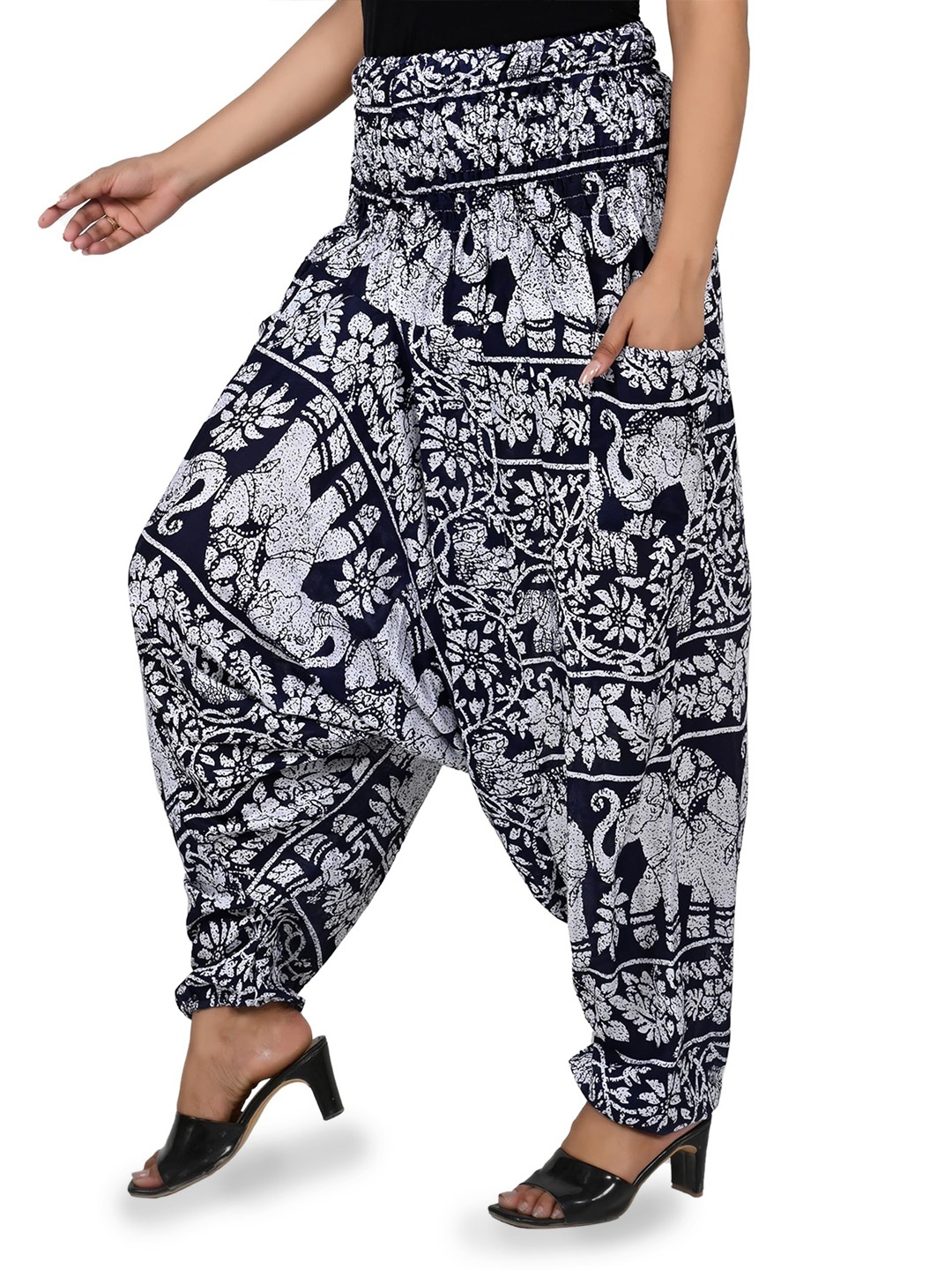 

NarNari Pack Of 2 Printed Mid-Rise Harem Pants, Black