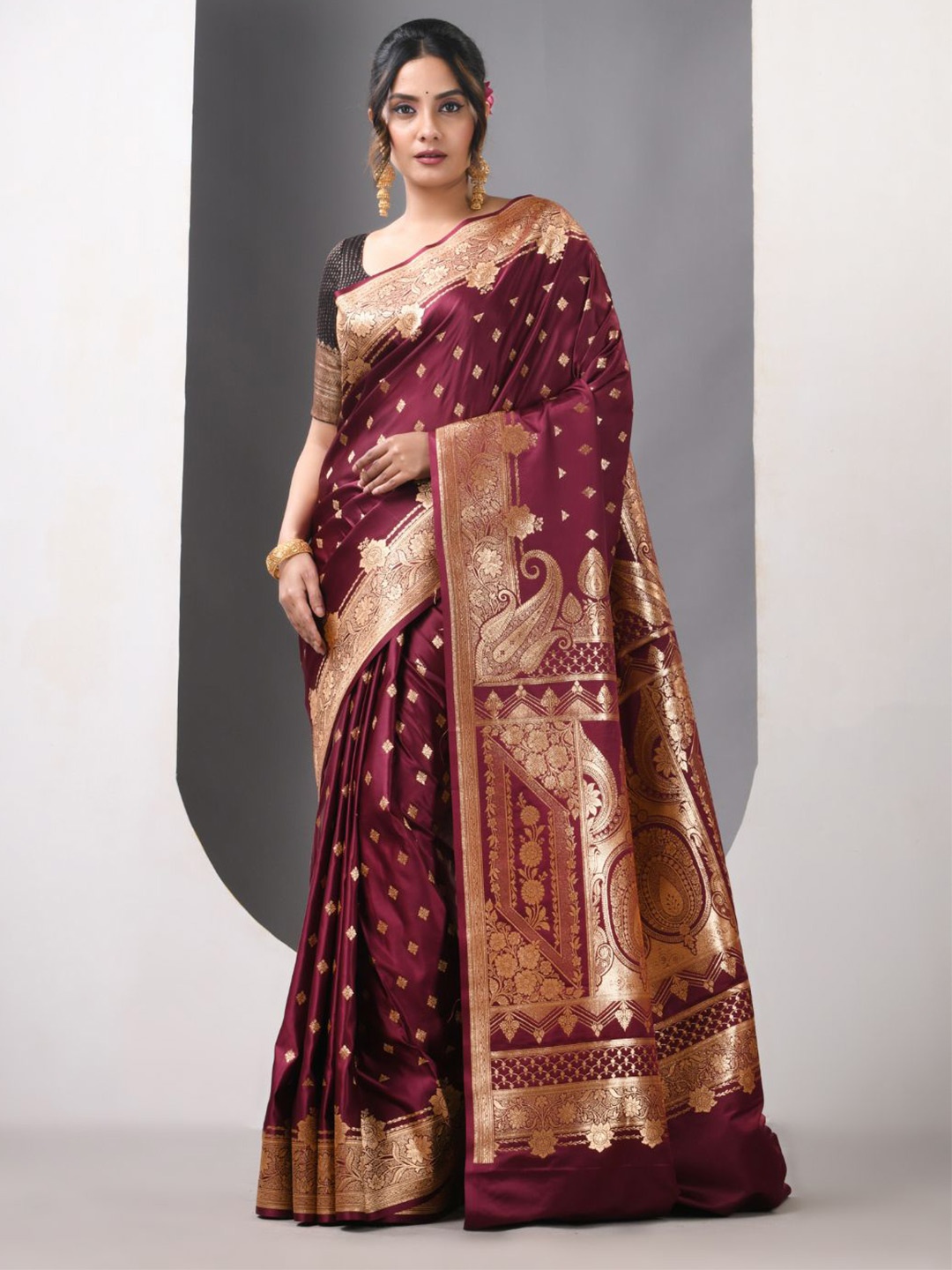 

Charukriti Woven Design Zari Pure Silk Banarasi Saree, Maroon