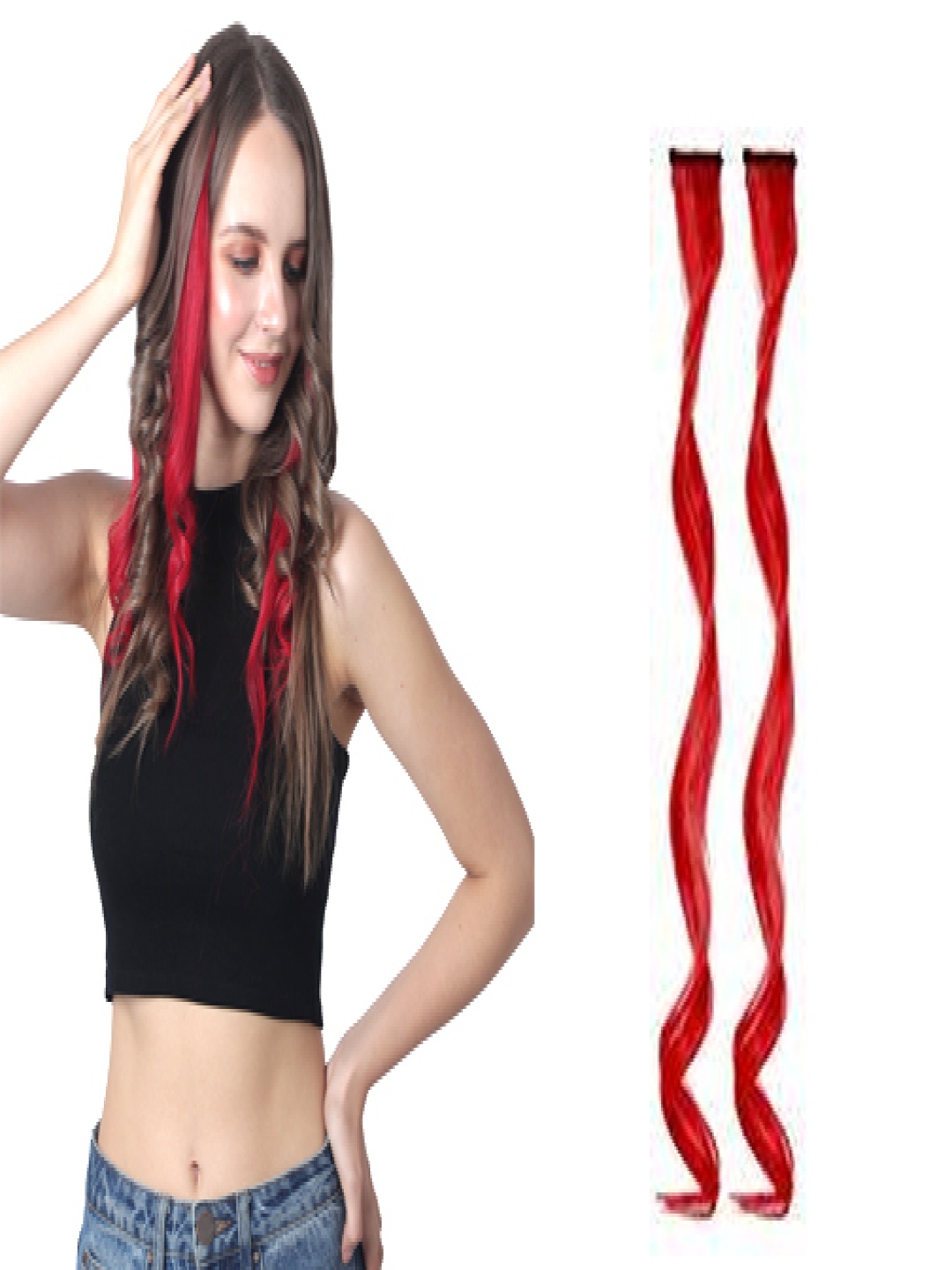 

RITZKART Set Of 2 Clip In Curly Colored Strand Hair Extension - Red - 18 Inch Each