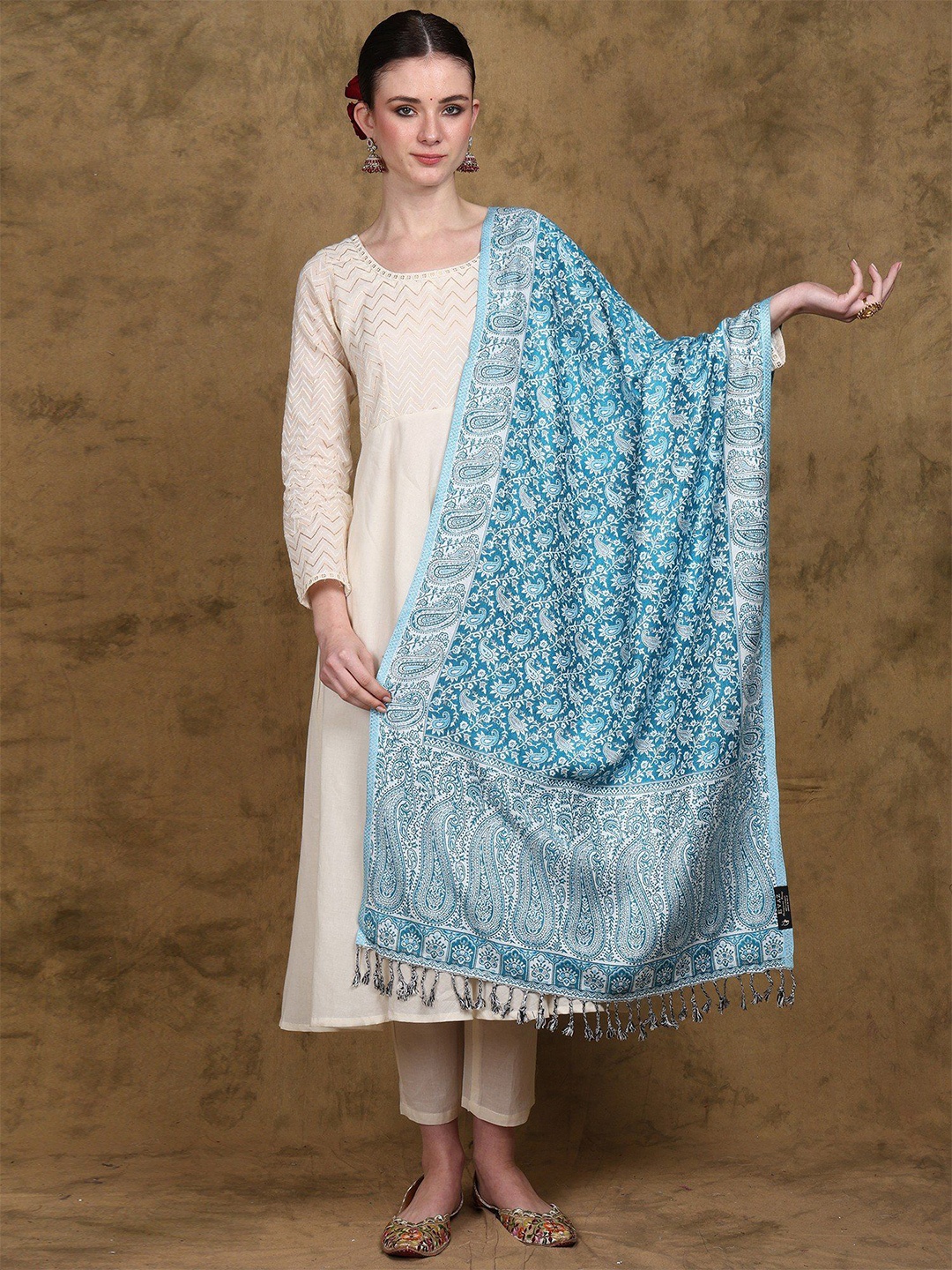 

Exotic India Women Woven Design Stole, Blue