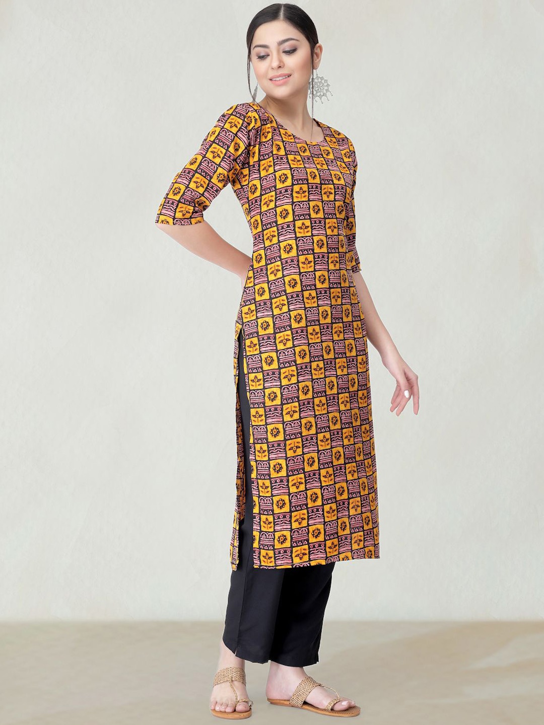 

Moda Rapido Women Ethnic Motifs Printed Mirror Work Floral Crepe Kurta, Multi
