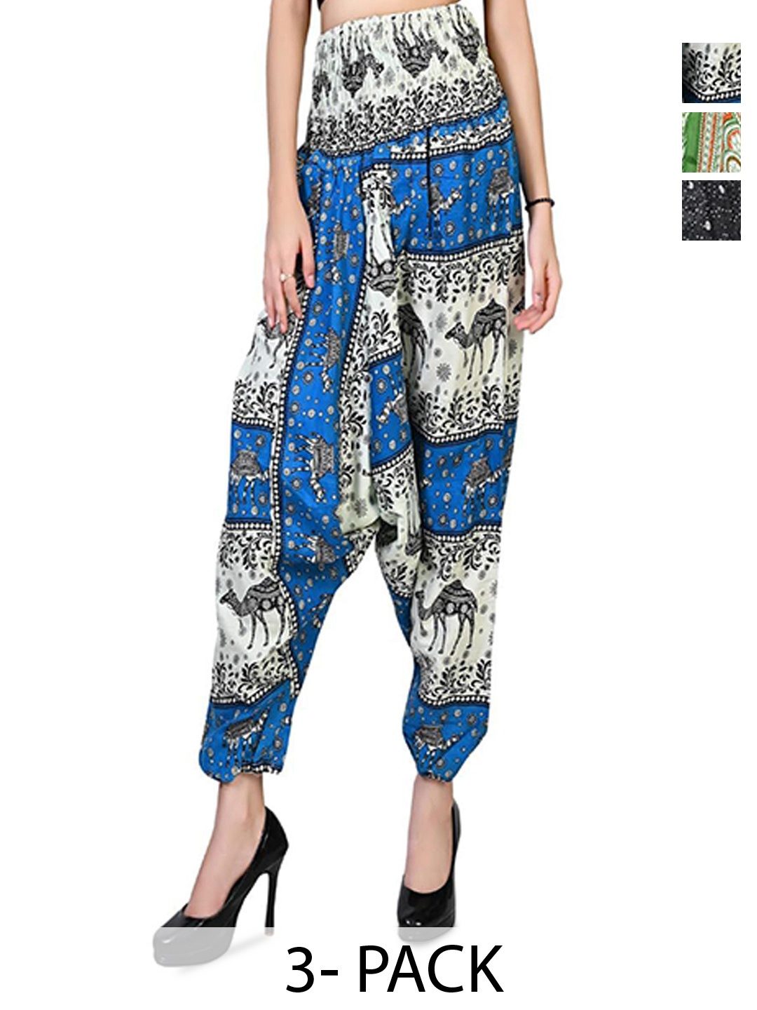 

NarNari Women Pack Of 3 Printed Mid-Rise Harem Pants, Blue