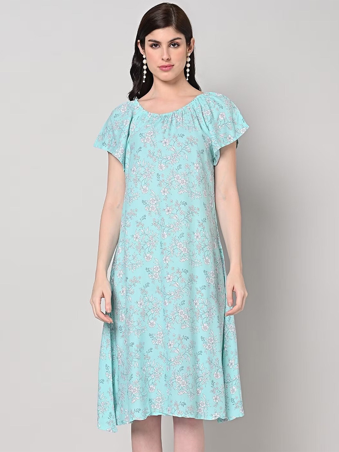 

SAKURA Floral Printed A-Line Dress, Blue