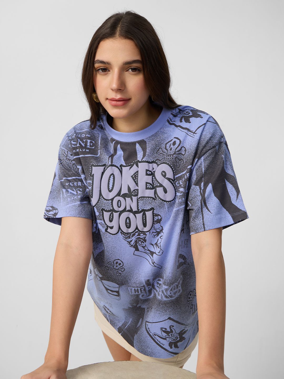 

The Souled Store Oversized Graphic Typography Printed Cotton T-Shirt, Blue