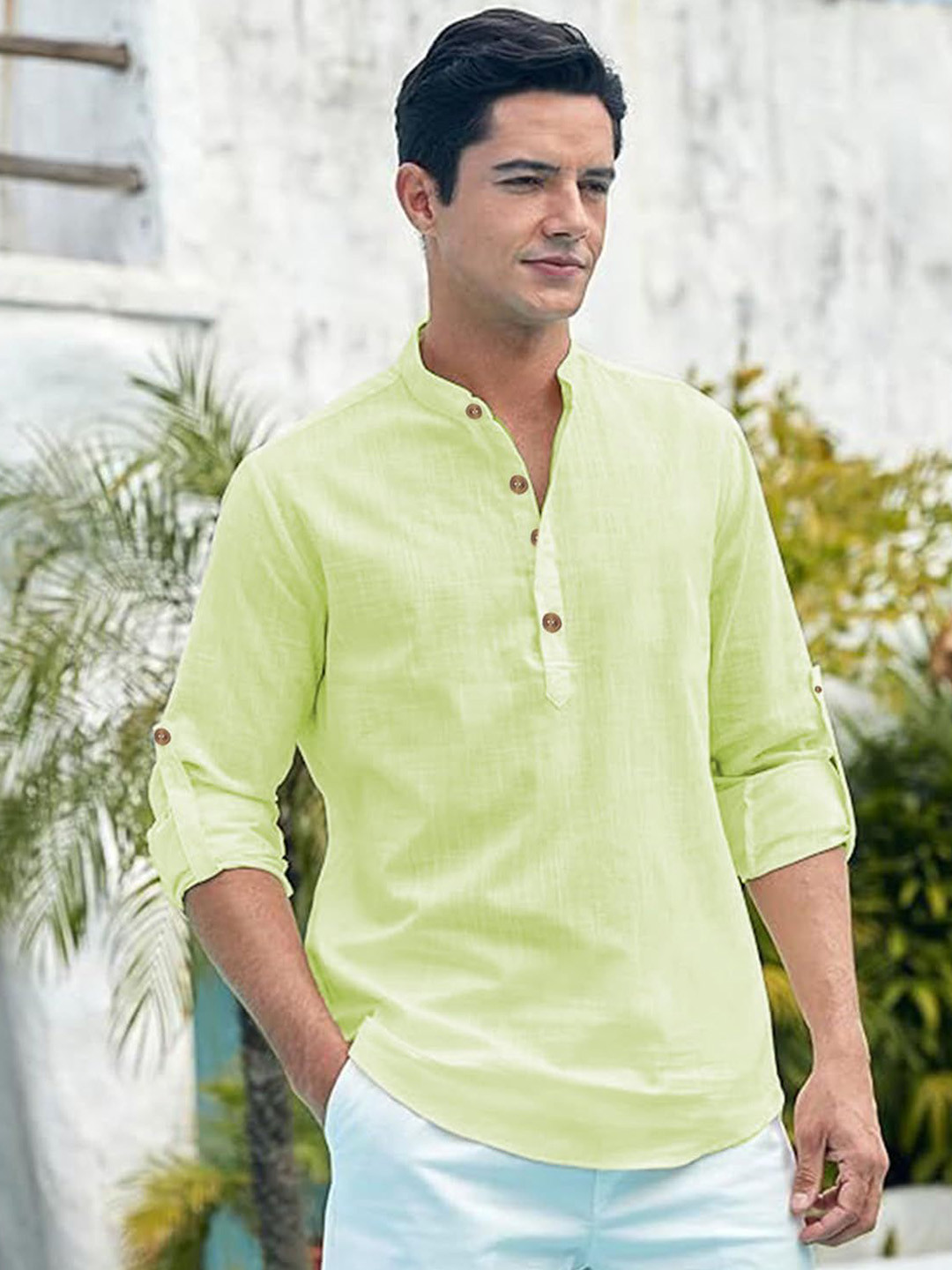 

Vida Loca Band Collar Cotton Straight Kurta, Sea green