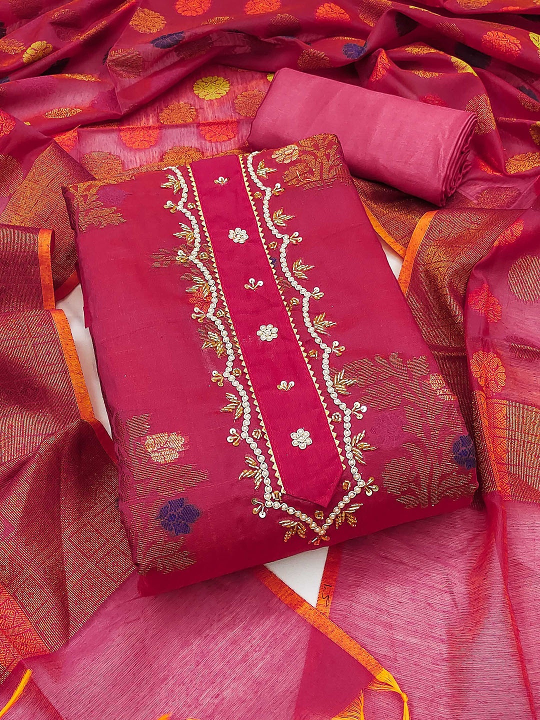 

KALINI Unstitched Dress Material, Pink