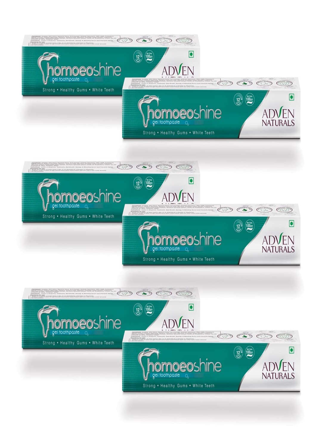 

ADVEN Set Of 6 Homoeoshine Gel Toothpaste - 100 g Each, Sea green