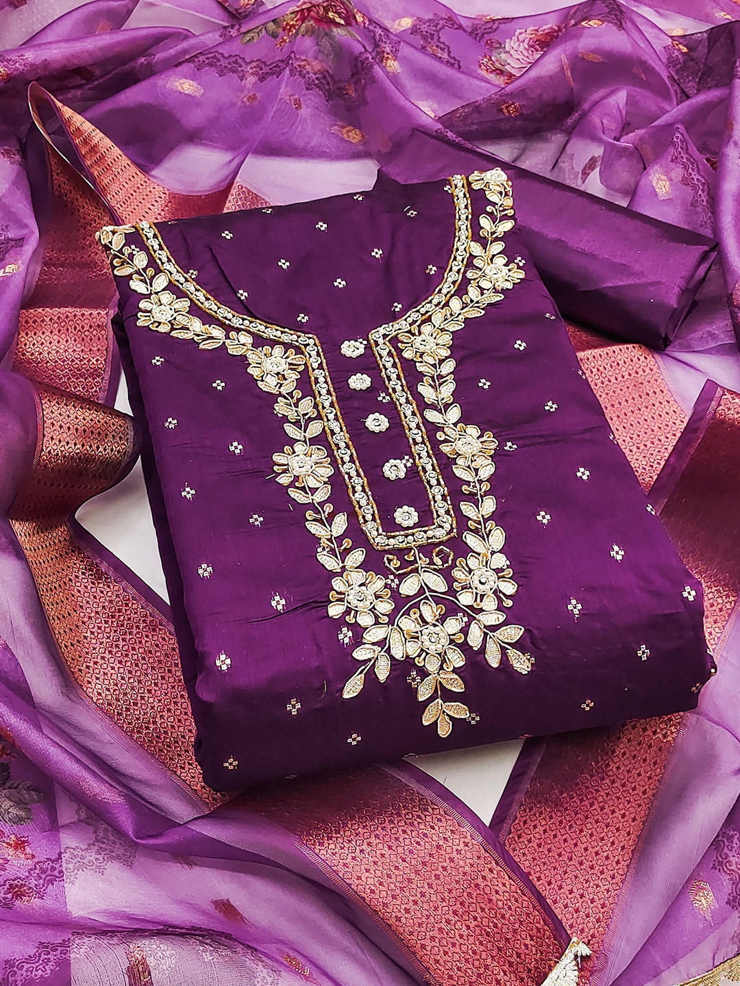 

KALINI Unstitched Dress Material, Purple