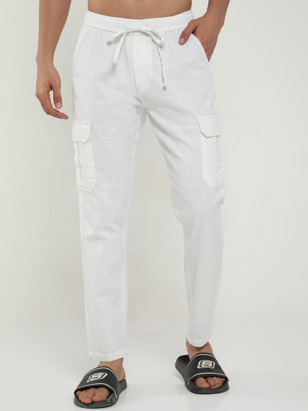 

NEVER NEUD Men Relaxed Lazy Linen Pants, White